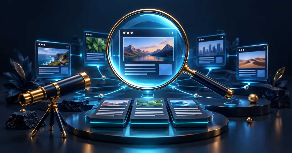 Search lens illuminating connected website pages.